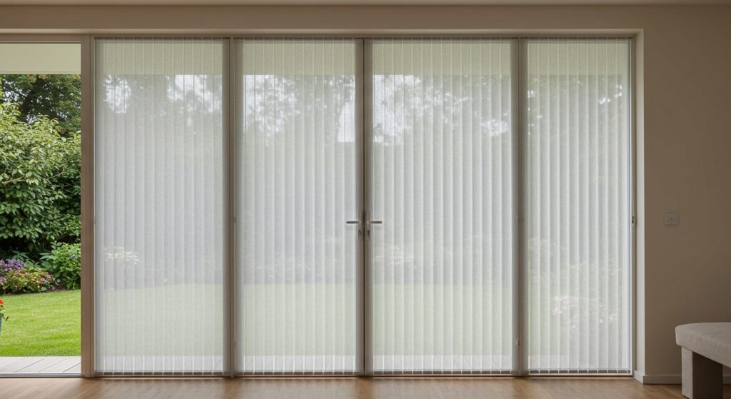 white pleated screen on four windows