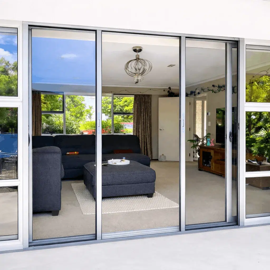 Fly screen sliding door on a ranch slider